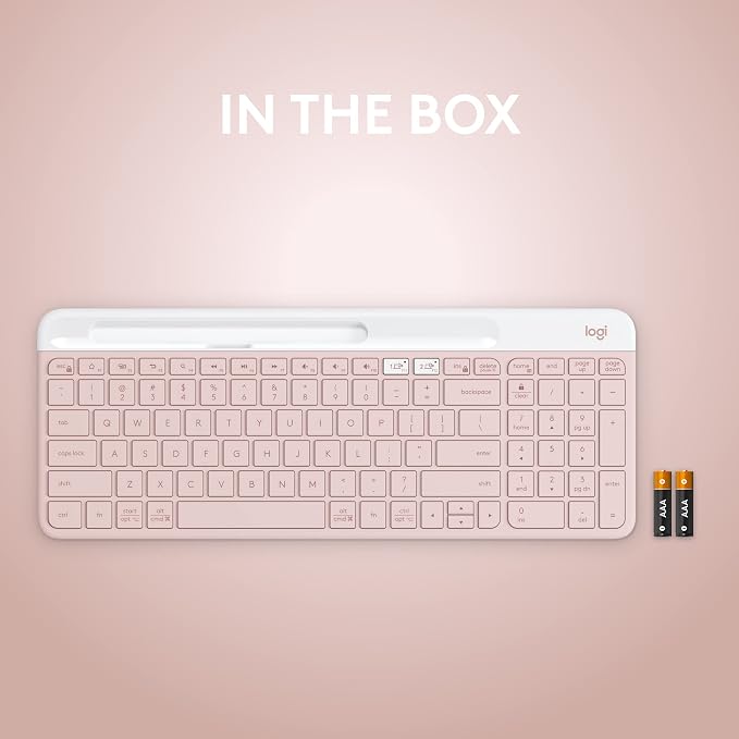 Logitech K585 Slim Wireless Keyboard with Built-in Phone Cradle - Rose | Bluetooth with included USB receiver, connects 2 devices, cradle can hold smartphone or tablet up to 10 in. in landscape mode - Image 10