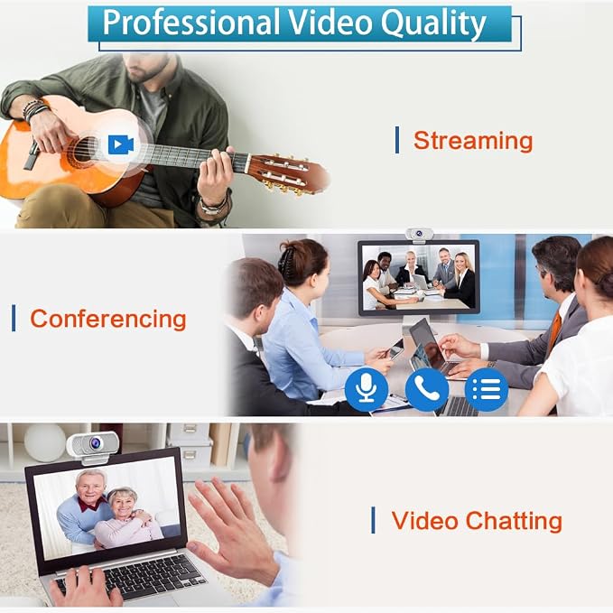 1080P Webcam with Mic Privacy Cover Tripod Stand 110 FOV PC | 1080P webcam with built-in microphone, privacy cover, tripod stand, 110 degree wide angle, USB plug and play for PC laptop - Image 6