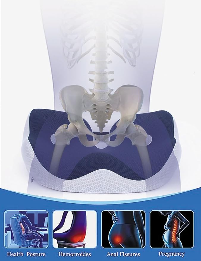 Seat Cushion, Seat Cushion for Sit Bone and Back Pain Relief, Butt, Tailbone, Hip, Hamstring, Posture Support - Memory Foam Comfort Ischial Tuberosity Pillow (Gray) - Image 5
