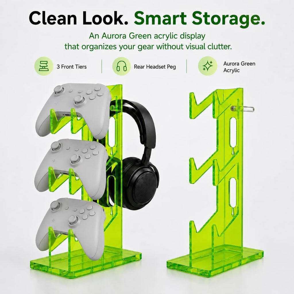 Aurora Green 2 Pack 3-Tier Controller Holder & Headset Stand for PS5, Xbox - Image 4