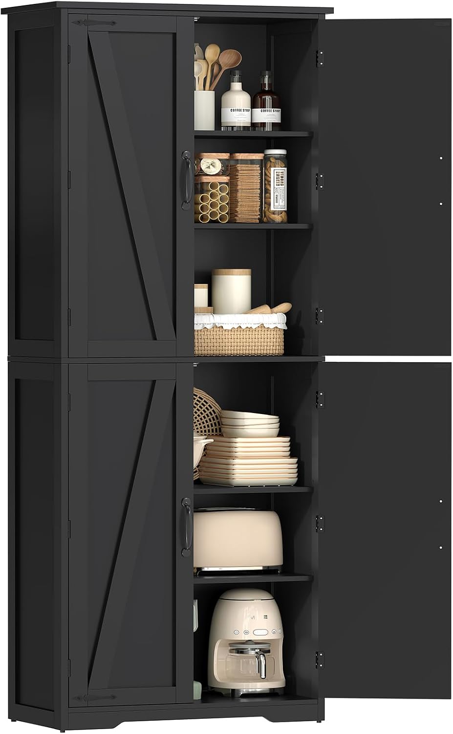 Tall Pantry Cabinet with 4 Doors & 2 Adjustable Shelves, Kitchen Cabinet - Image 8