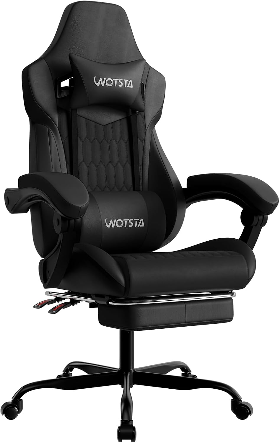 Gaming Chair with Footrest, High Back Gaming Chairs PVC Leather Ergonomic Gamer Chair with Adjustable Headrest Lumbar Support Racing Style Video Gaming Chair for Office/Home (Black) by WOTSTA