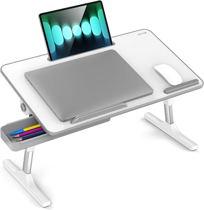 Besign LT05 Adjustable Laptop Table, Lap Desk, Portable Standing Bed Desk, Foldable Sofa Breakfast Tray, Notebook Computer Stand for Reading and Writing, Medium Size, White - Image 8