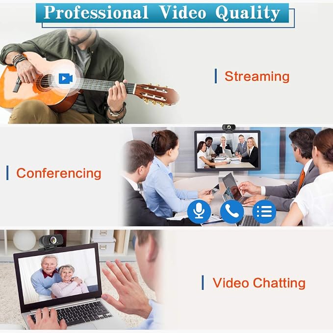1080P Webcam with Mic Privacy Cover Tripod Stand 110 FOV PC | 1080P webcam with built-in microphone, privacy cover, tripod stand, 110 degree wide angle, USB plug and play for PC laptop - Image 6