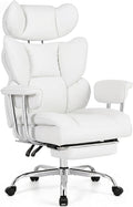 Big and Tall Office Chair 400 LBS, for Adults, Home Office | PU Leather, Executive Ergonomic Desk Chair with Footrest, Lumbar Support, Wide Seat ,Reclining, Beige by HAPPYMONTLLC