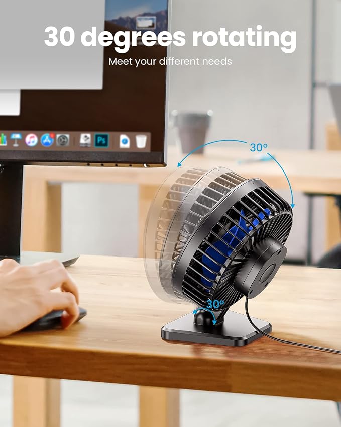 Gaiatop USB Desk Fan, Personal Portable Quiet Small Table Desktop fan | Powerful Mini 3 Speeds, Adjustable Head, for Cooling Home Office Car Summer Travel Gifts Blue - Image 4