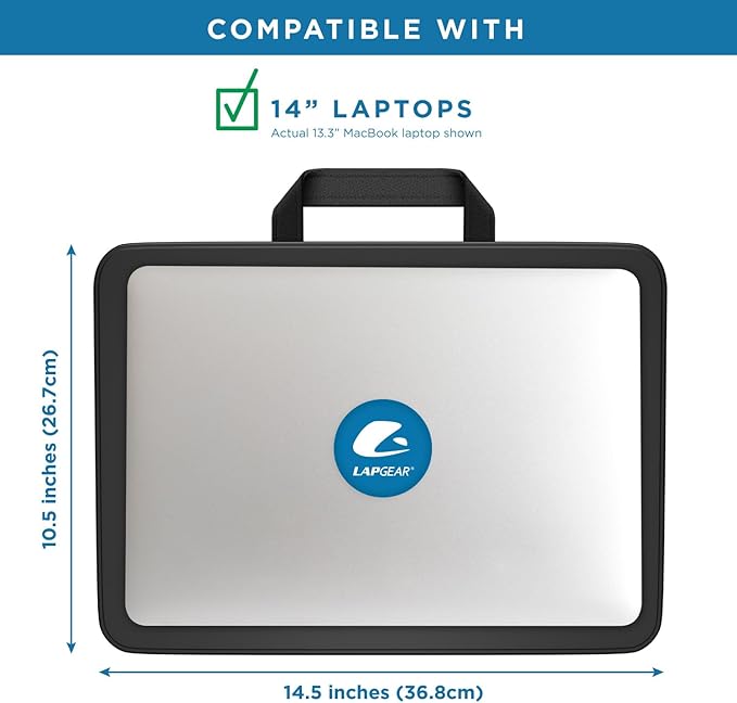 LAPGEAR Compact Lap Desk – Black, Fits 14" Laptops | Microbead Cushion, Built-In Pencil Slot, Carry Handle, Fits Standard Letter-Size Paper (8.5" × 11") - Image 3
