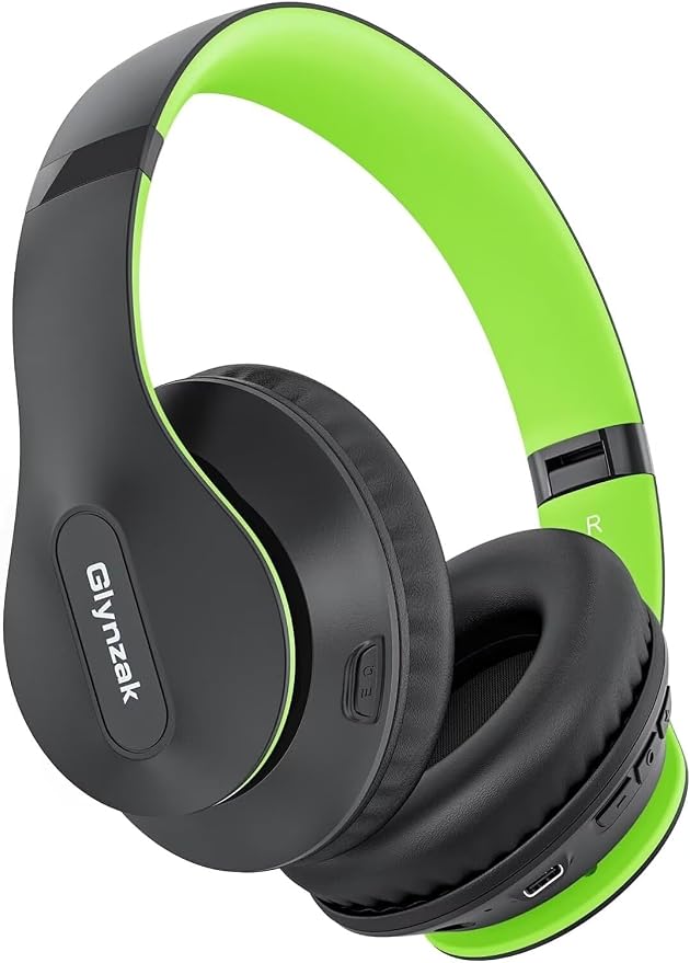 Wireless Bluetooth Headphones Over Ear V6.0 HiFi Stereo with Mic | 65H Playtime 6EQ Modes Foldable Bluetooth Headset with Microphone for Travel Smartphone Computer Laptop Green by Glynzak