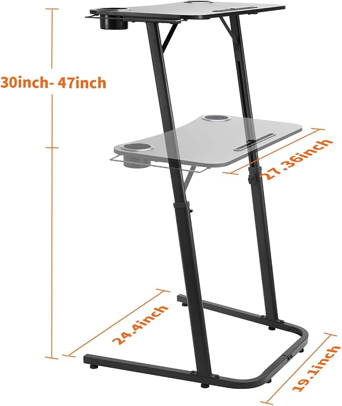Treadmill Desk, Small Standing Desk for Walking Pad, 30-47 Inch Adjustable Height Walking Pad Stand for Treadmill, Portable Standing Table for Bike and Home Office Work - Black - Image 8