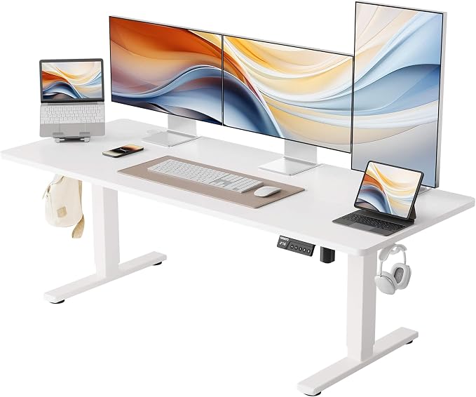 YIHAYO Low Height Adjustable Desk, Lifts 18.1-28.3 Inches, Electric Standing Desk for Short People, 60 x 24 Inches Computer Table with Splice Board for Home Office, White by YIHAYO