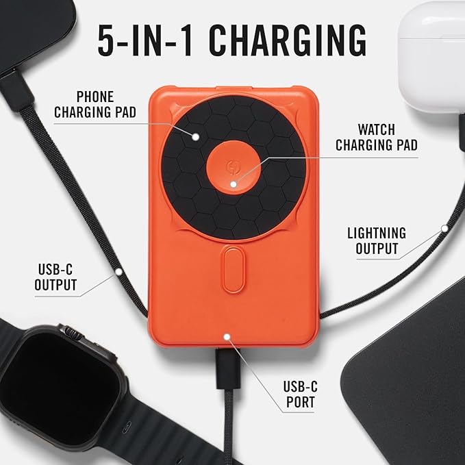 Ridge 20W Magnetic Power Bank Battery Pack 10,000mAh - Fast Charging, Compatible with MagSafe - Portable Charger Flight-Safe Travel Powerbank - Built-in Cables & Magnetic Attachment (Basecamp Orange) - Image 3