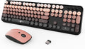 Wireless Keyboard and Mouse Combo, Retro Typewriter Style Keyboard with Round Keys, 2.4G Wireless Cute Keyboard and Mouse Set for PC, Laptop and Desktop-Black and Rose Gold by TT-FOPETT