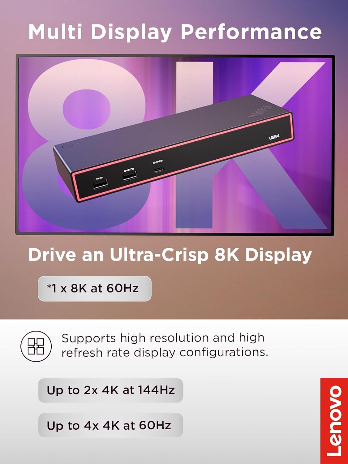 Lenovo ThinkPad USB4 Dock 5000, 40Gbps Bandwidth, Universal Compatibility, 65W Charging, Multiple Display Support, Black - Image 5