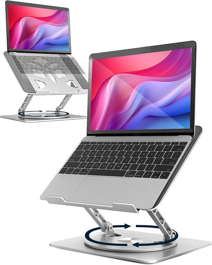 Aoviho 360° Rotating Laptop Stand for Desk | Adjustable, Foldable, Portable Aluminum Ergonomic Riser | Compatible with MacBook, Dell, HP & All Laptops 10-16 inch | Silver by Aoviho
