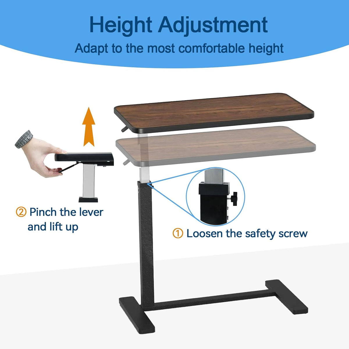 Adjustable Overbed Table with Cup Holder & Hidden Lockable Wheels - Image 5
