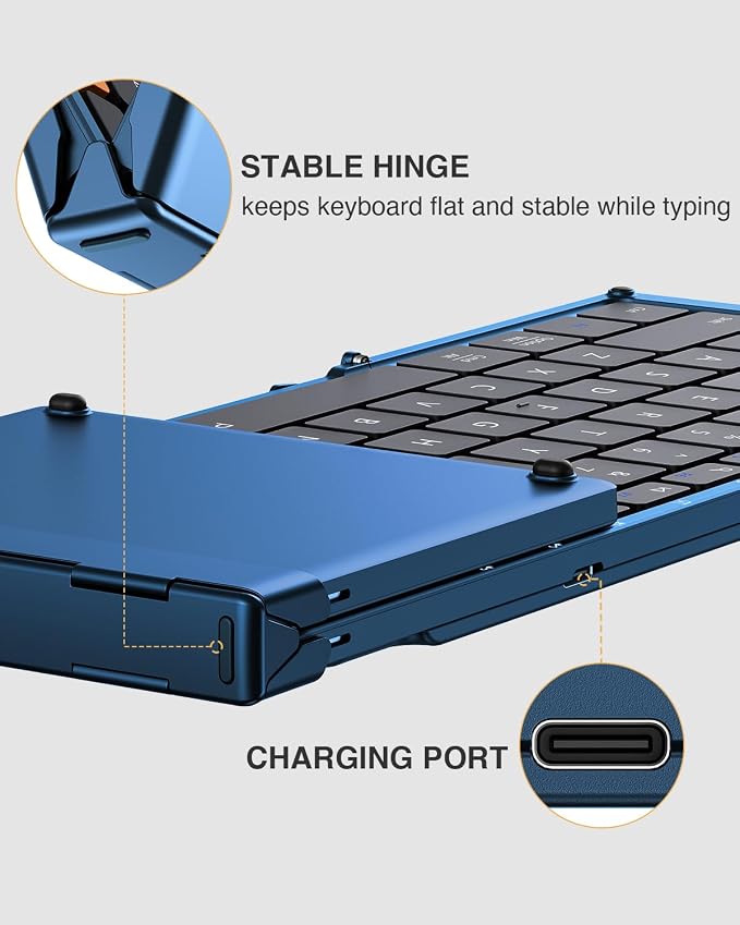ProtoArc XK01 Full-Size Foldable Bluetooth Keyboard for Travel, Blue | 105 keys, number pad, 0.65in keycaps, 3-device Bluetooth 5.1 switching, USB-C charging, for laptop tablet phone - Image 8