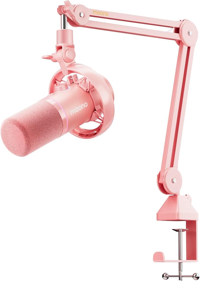 MAONO PD200W Hybrid Wireless Podcast Microphone for PC, XLR USB Dynamic Mic | Boom Arm Kit with Software, Noise Cancellation, for Vocal Recording, Streaming, Content Creation, Home Studio, Pink by MAONO