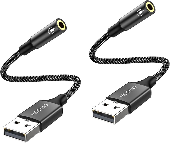 MOSWAG USB to Audio Jack Adapter 0.65Feet/20cm, External Sound Card Jack Audio Adapter with 3.5mm Aux Stereo Converter Compatible with Headset,PC,Laptop,Linux,Desktops,PS4 and More Device by MOSWAG