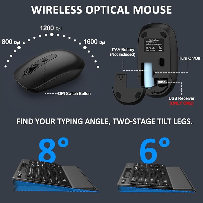 Wireless Keyboard and Mouse Combo 2.4G Ergonomic Silent for Office and Home | Full Size Ergonomic Keyboard with Removable Wrist Rest, Phone Holder, 3-Level DPI Mouse for Windows Mac OS Desktop/Laptop/PC - Image 9