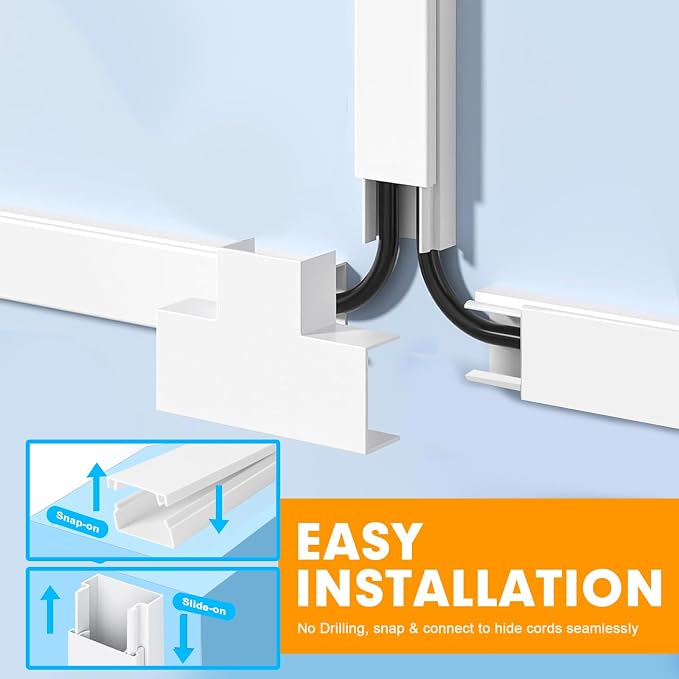 Cord Hider, RAZCC 315 Inch Cable Cover Raceway Kit for Cable Management, Wire Covers for Cords, Cord Covers for Wires on Wall, Simple and Easy Installation, 20 Pack Wire Hider, White - Image 3