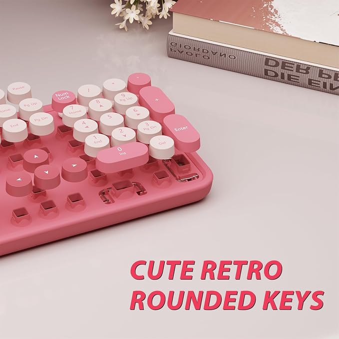 Colorful Wireless Keyboard and Mouse for PC Laptop | Cute Colorful Typewriter Retro Round Keyboard and mouse for PC Laptop - Image 4