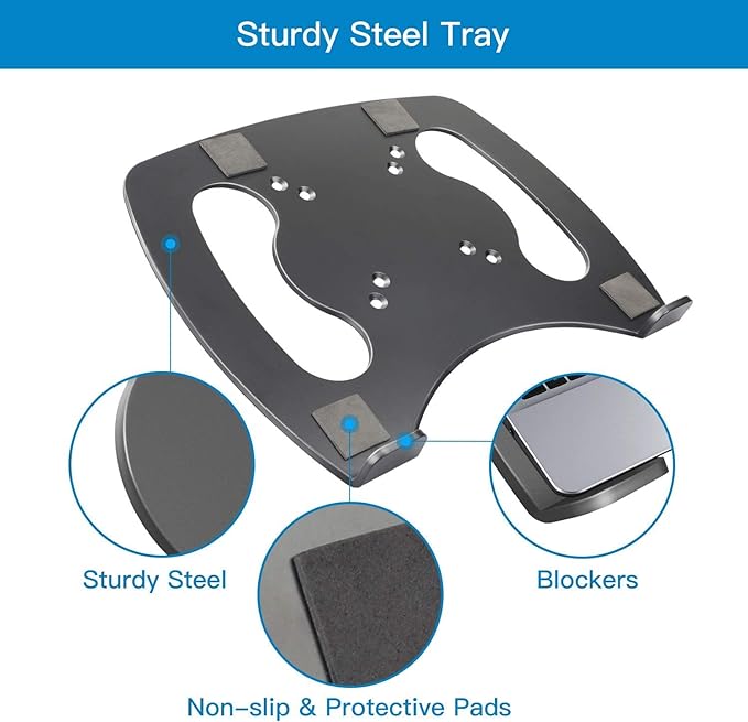Laptop Tray Steel Notebook Holder for Monitor VESA Mount Stand Fits VESA 100x100 mm Mounting Holes with M4 Screws, 22lbs Capacity with Vented Cooling Platform - Image 3