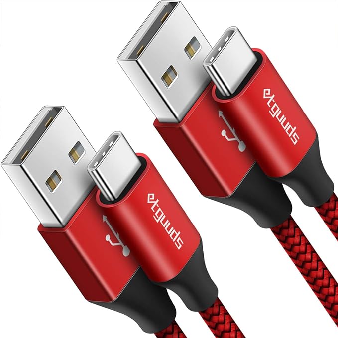 etguuds Long USB A to USB C Cable 10ft, 2-Pack Fast Charging Type C Charger | for iPhone 17 16 15 Pro Max Plus Air 16e, Samsung Galaxy S26 S25 S24 S23 S22 S21 S20 S10 A17 A16 A15 A26 A36 A56, Red by etguuds