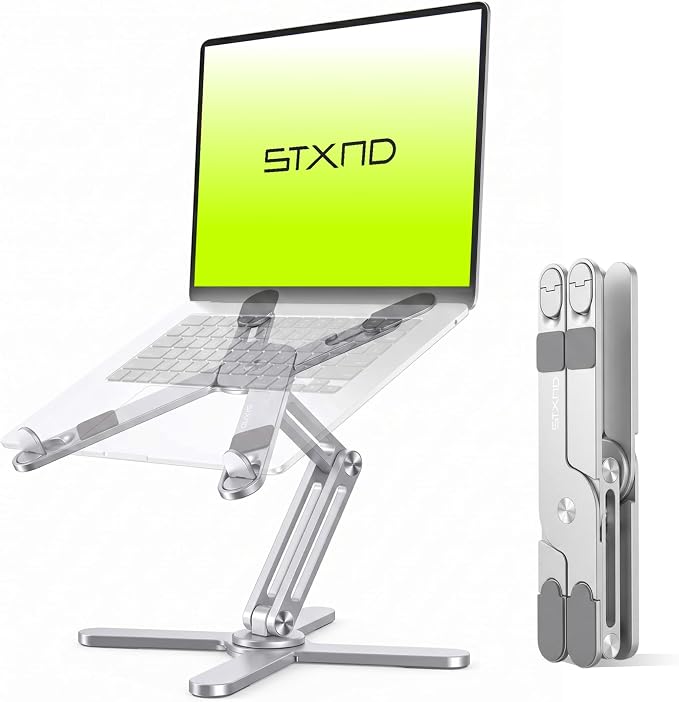 Model-X 2.0 Laptop Stand, Laptop Stand for Desk Adjustable Height | 360 Rotating Laptop Riser Aluminum Portable Foldable Computer Stand for MacBook Pro Air 10–17 in (Polar White) by STXND