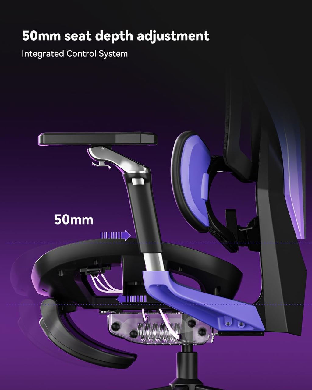 AutoFull G7 Gaming Chair - 3-Zone Lumbar, 22-Point Adjustment, Breathable Mesh, Custom Backplate, 720° Armrests, BIFMA Certified Ergonomic, 140° Recline, IGR Certified, Niko Endorsed - Purple&RGB - Image 8