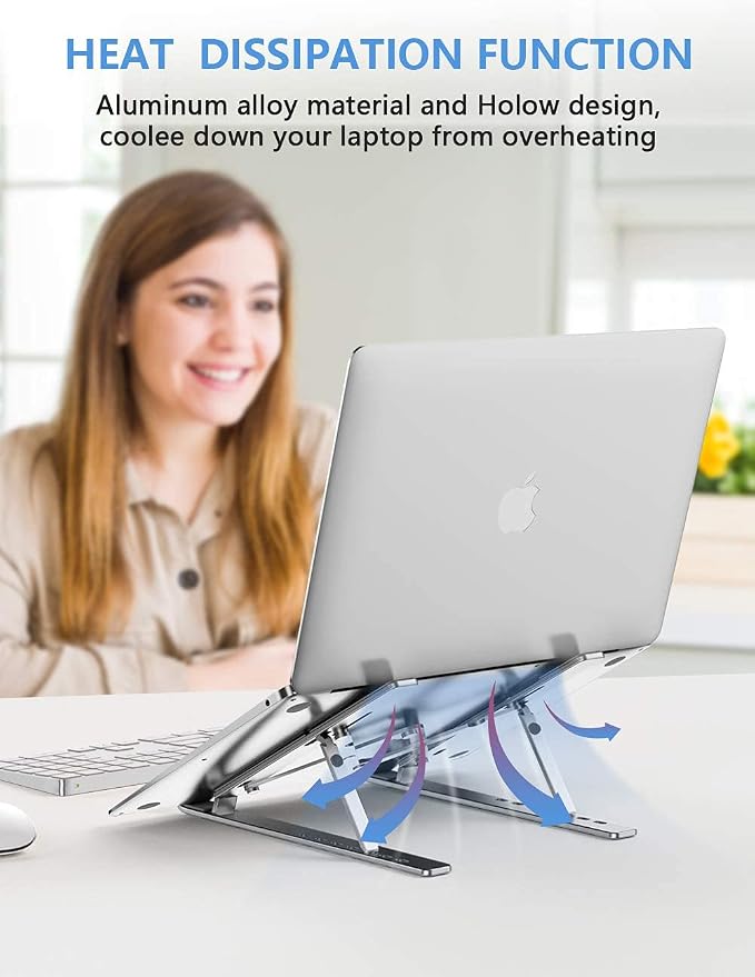 Laptop Stand, Adjustable Aluminum Foldable Portable Holder, Upgrade Whole Anti-Slip Silicone Pad, Laptop Riser for Desk Compatible with MacBook Air Pro/iPad, Lenovo and More 10-15.6” Tablets - Image 5
