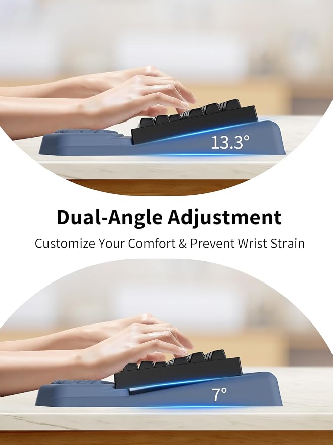 3-in-1 Ergonomic Keyboard Stand with Wrist Rest & Mouse Pad Set, Blue | Comfy Keyboard Riser Holder Soft Mousepad with Massage Design, Memory Foam and Non-Slip PU Base for Pain Relief - Image 3