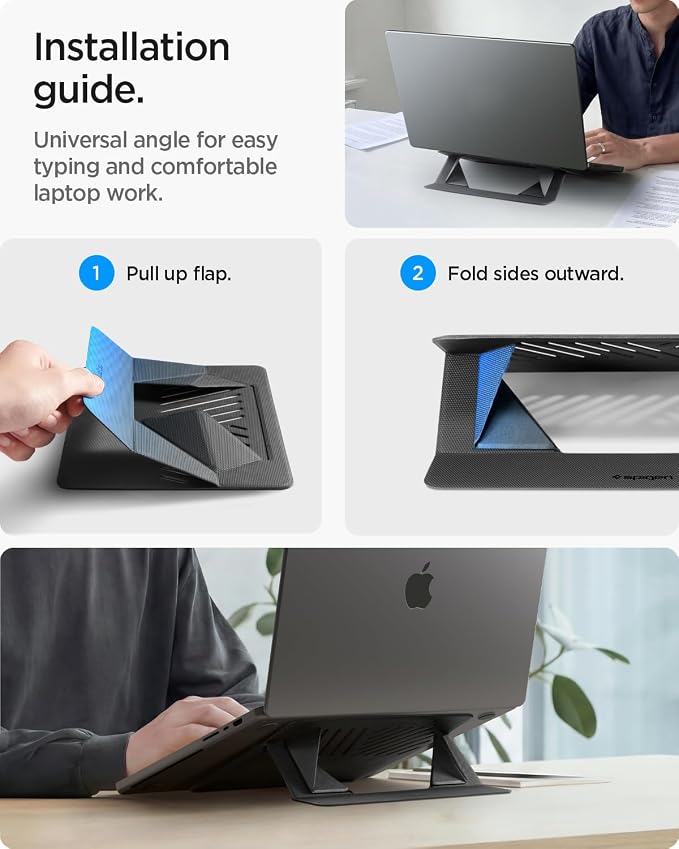 Spigen Slim Fold Portable Laptop Stand Foldable | Ergonomic Angle Lift Anti-Slip for MacBook Neo, MacBook Air, MacBook Pro 11"-14" and More - Black - Image 7