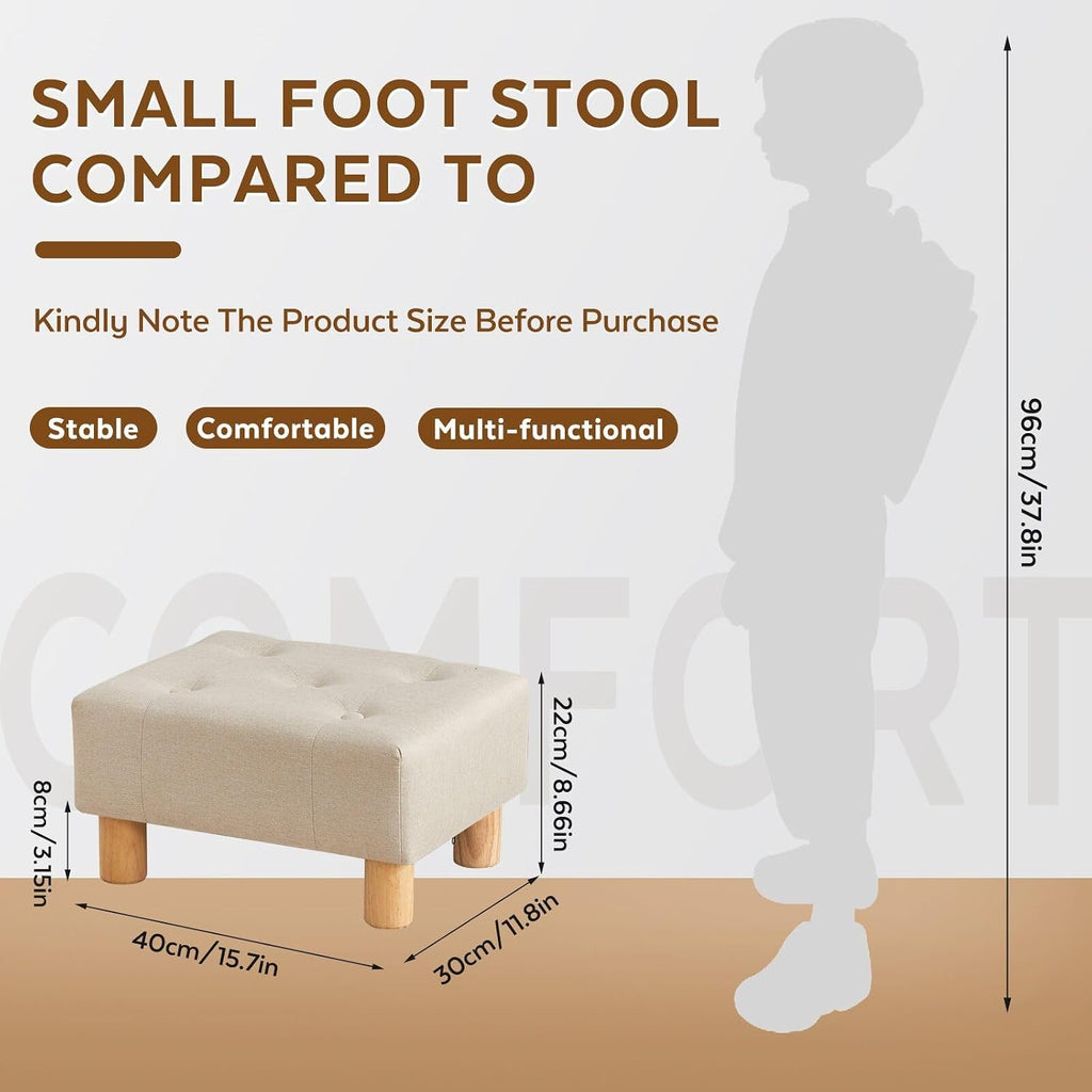 Small Foot Stool Ottoman, Linen Footstool Ottoman Foot Rest for Couch, Rectangle Footstools and Ottomans Small for Living Room, Entryway and Bedroom (Beige) - Image 2