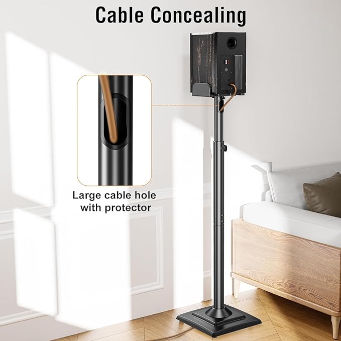 Speaker Stands Pair, 34"-43.3" Height Adjustable, Max 11 lbs, Cable Conceal | Speaker Stand for Surround Sound, Sturdy Spring-Loaded Floor Standing for Satellite Rear Bookshelf Speaker - Image 6