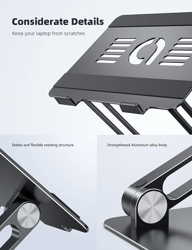 Lamicall Adjustable Laptop Stand for Desk for MacBook Air Pro HP 10-17.3'' | Aluminum Computer Notebook Holder, Portable Laptop Riser, Foldable Ergonomic Office Desk Accessories for Dell XPS Black - Image 8