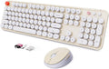 Wireless Keyboard and Mouse Combo, Ergonomic Full Size Typewriter Retro Round Keycaps Keyboard, Compatible with Windows, PC, Perfer for Home and Office Keyboards (Beige by SkyGive
