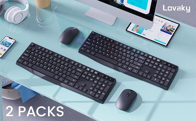 2.4G Wireless Keyboard Mouse Combo Full-Sized for Computer(2 Pack, Black) | Ergonomic, Low profile Keys, 3 DPI Adjustable, 2.4G Quiet Click Keyboaed Set for Laptop/Windows/Mac Lovaky - Image 2