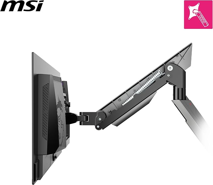 MSI MPG MT161R - Premium RGB Single Monitor Stand Arm, Supports 17-45" Screens and 35.2 lbs, VESA Compatible, Adjustable Spring Assisted Mount, Clamp & Grommet, Quick Release Plate - Black - Image 5