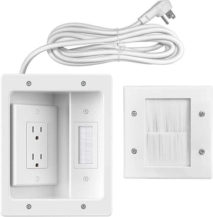 in-Wall TV Cable Management Kit, Dual Outlet Cord Hider for Wall Mounted TV with Data Jacks by Unknown