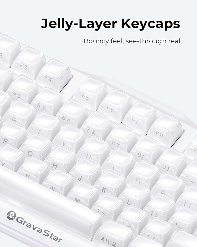 GravaStar Mercury K1 75% Wireless Mechanical Gaming Keyboard RGB Backlit | Gasket Mount, Hot Swappable Linear Switches, Creamy Sound Keyboard, 2.4GHz/USB-C/Bluetooth 5.0, for Win/Mac【Opaline White】 - Image 5