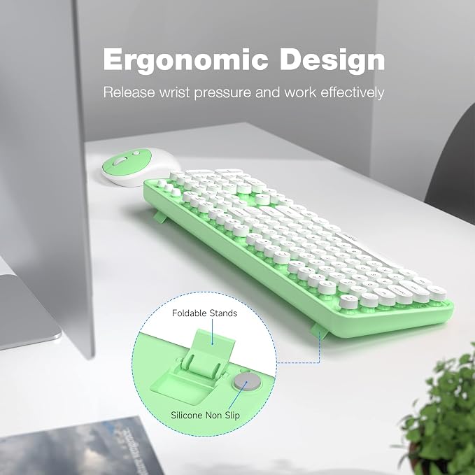 MOFII Wireless Keyboard and Mouse Combo, 2.4GHz Full Size Typewriter Keyboard Round Keys, USB Receiver for Laptop, PC, Desktop, Windows (Green White) - Image 3
