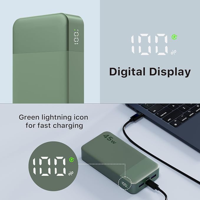 NOBIS Portable Charger 45W 20000mAh Power Bank Fast Charging | 2C+2A Battery Pack with C to C Cable, Battery Bank with Digital Display for iPhone Android Laptop etc - Image 6