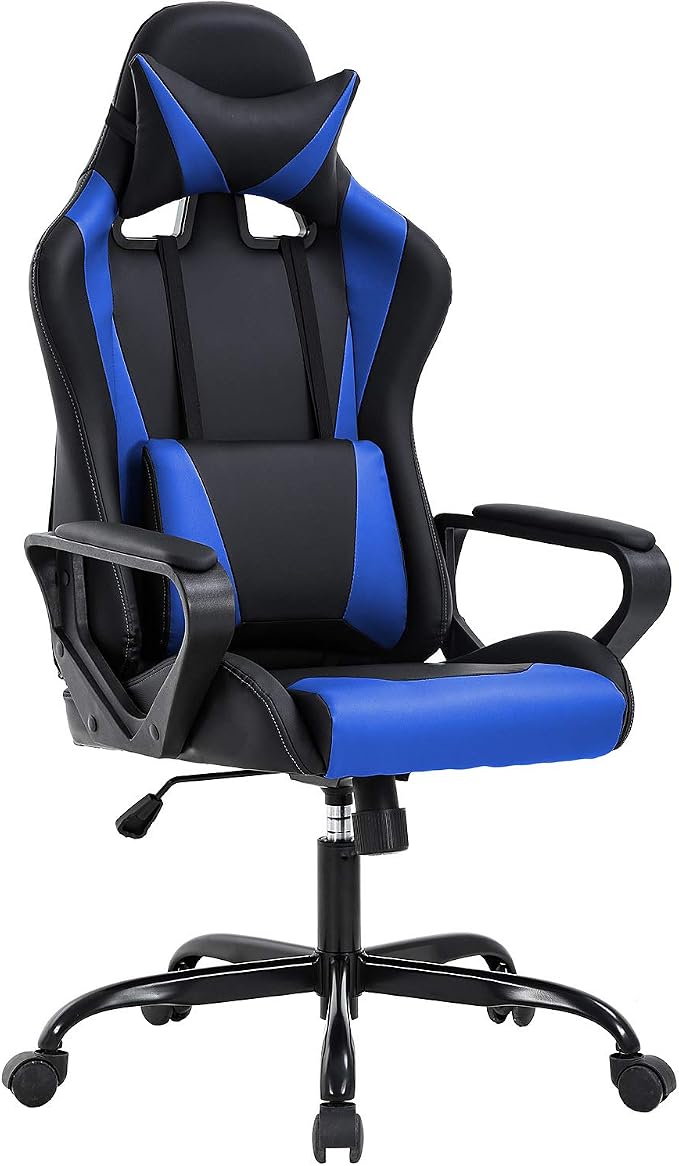 BestOffice Gaming Chair | Blue | Desk Chair with Adjustable Lumbar Support | Headrest Pillow | Ergonomic Racing Style Seat with Recline, Swivel Base & Rolling Wheels | For Gamers, Home, Office by BestOffice