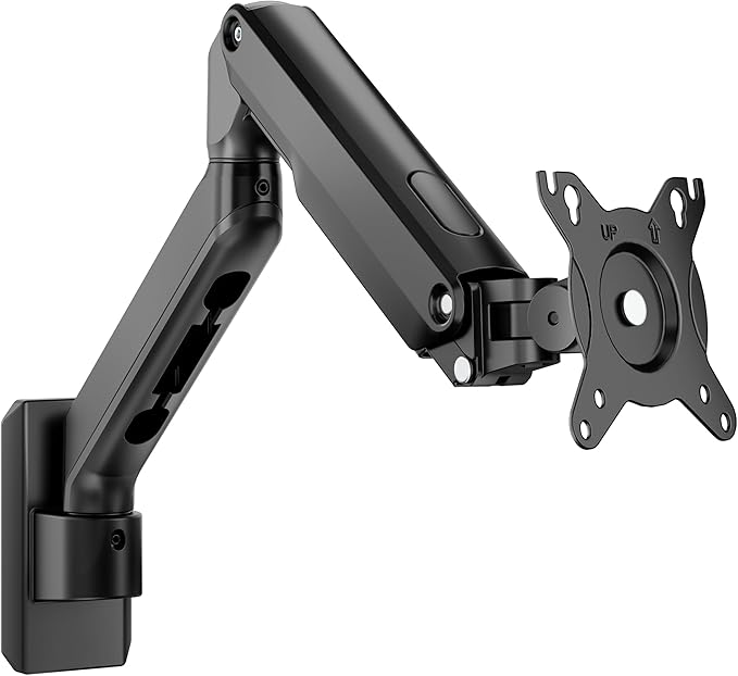 monTEK Single Monitor Wall Mount, Wobble-Free Spring, 17–32" Full Motion | Zero Clearance Wall Mount Retracts To 3.8" From Wall, Wobble-Free Mechanical Spring, Fits Wood, Brick & Concrete Walls by monTEK