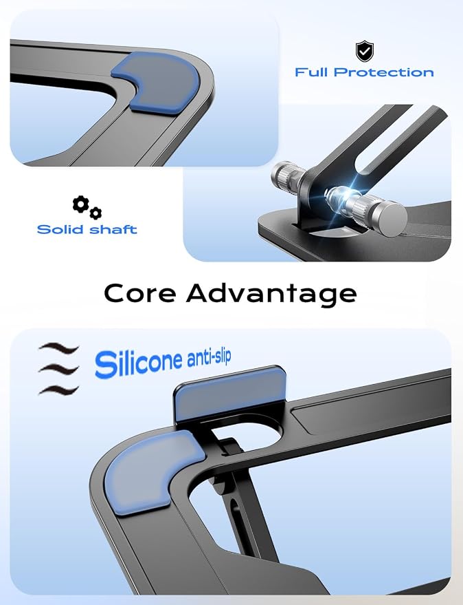 JCZT Adjustable Laptop Stand for Desk, Metal Foldable Laptop Riser, Black | Ergonomic Portable Laptop Stand, Ventilated Cooling Computer Notebook Holder for MacBook Air Pro, All 10-16'' Laptops - Image 7