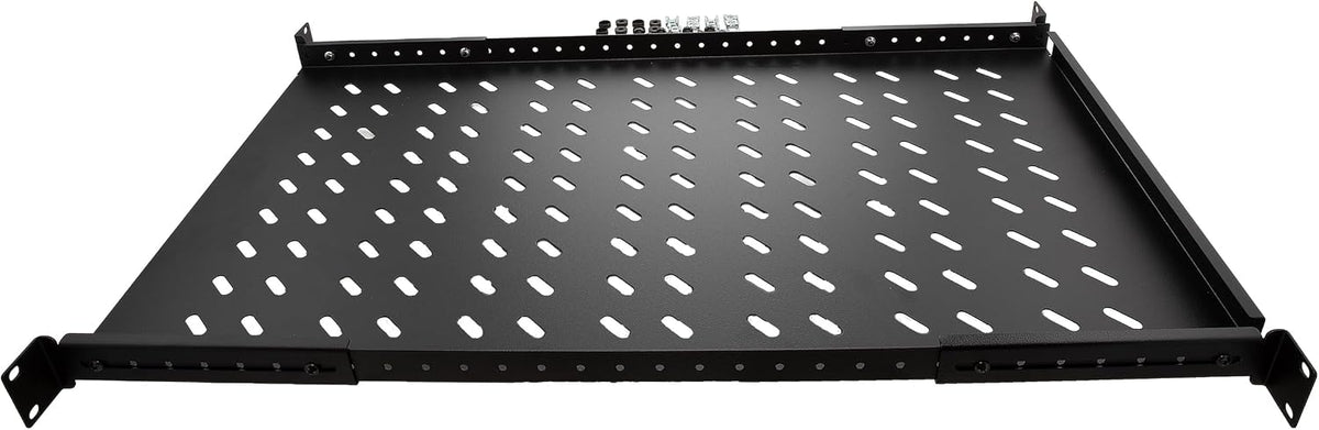 NavePoint Vented 4-Post Shelf, Adjustable, Black, 750 mm Depth, 1U, 242 lbs, Cold Rolled Steel - Image 5