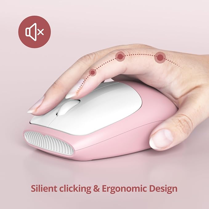surmen Cute Wireless Keyboard and Mouse Combo, Pink Wireless Keyboard with Silent Mouse, Full Size Slim Low-Noise Soft Touch Round Keys for Home and Office,（6-Pink） - Image 4