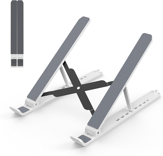 Tonmom Laptop Stand for Desk, Adjustable Laptop Riser, White | ABS+Silicone Foldable Portable Notebook Holder, Ventilated Cooling Notebook Mount Computer Stand for 10-15.6” Laptops,Tablets by Tonmom