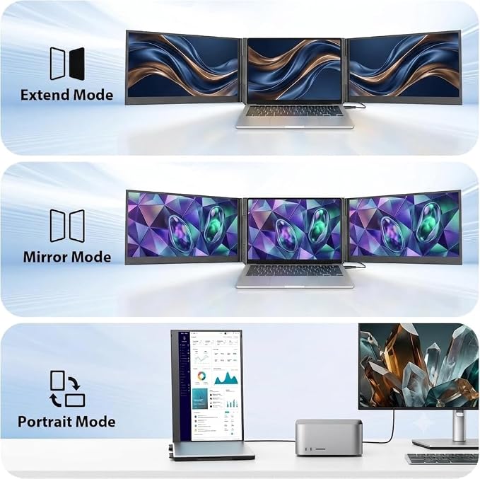 APILDELLA 15.6'' Triple Laptop Screen Extender One Cable Connection, 1080P FHD Laptop Extended Monitor Portable with Speaker, Ultra-Slim Travel Monitor for 13-17.3" Laptops, Work with Mac, Window - Image 5