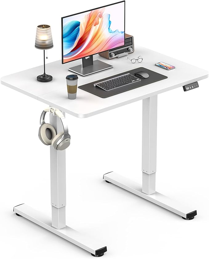 Small Electric Standing Desk, Gaming Desk, 31.5x24 Inch, White | Height Adjustable Computer Desk with Smart Controller, Sit and Stand Up Table for Home, Office, Work, Study, Writing by Zontera